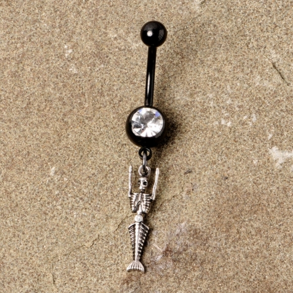 Mermaid Skeleton Dangle Belly Ring - Picture 3 of 4